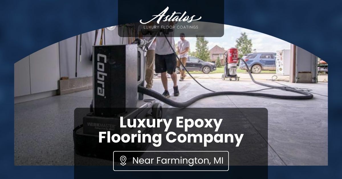 Person Using an Epoxy Flooring Machine in A Garage | Luxury Epoxy Flooring Company Near Farming, MI | Astalos Luxury Floor Coatings